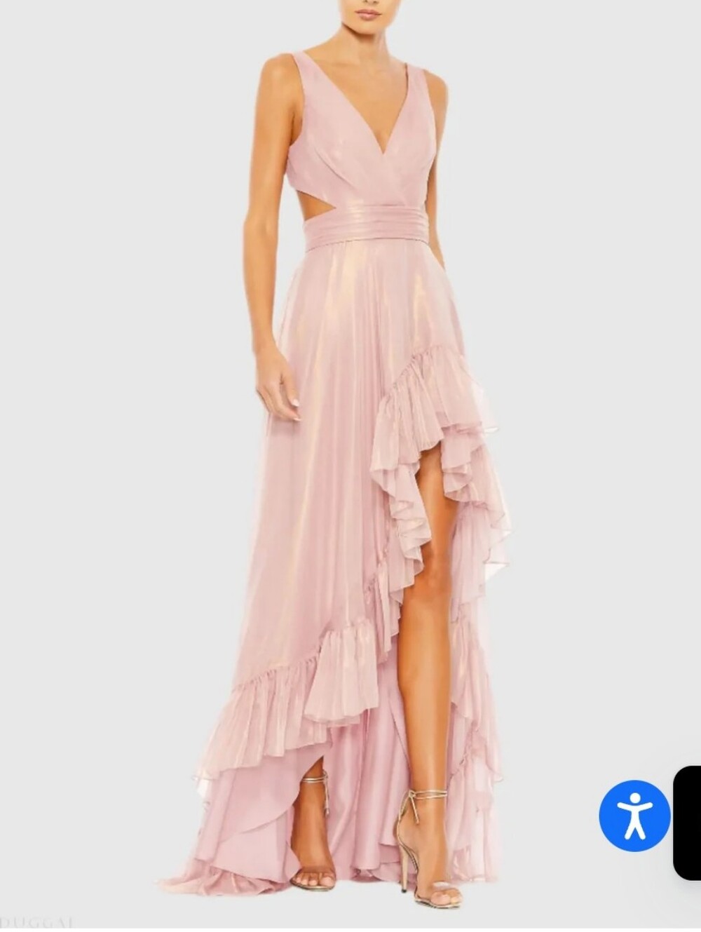 Mac Duggal Dusty Rose Ruffled V-Neck Maxi Gown